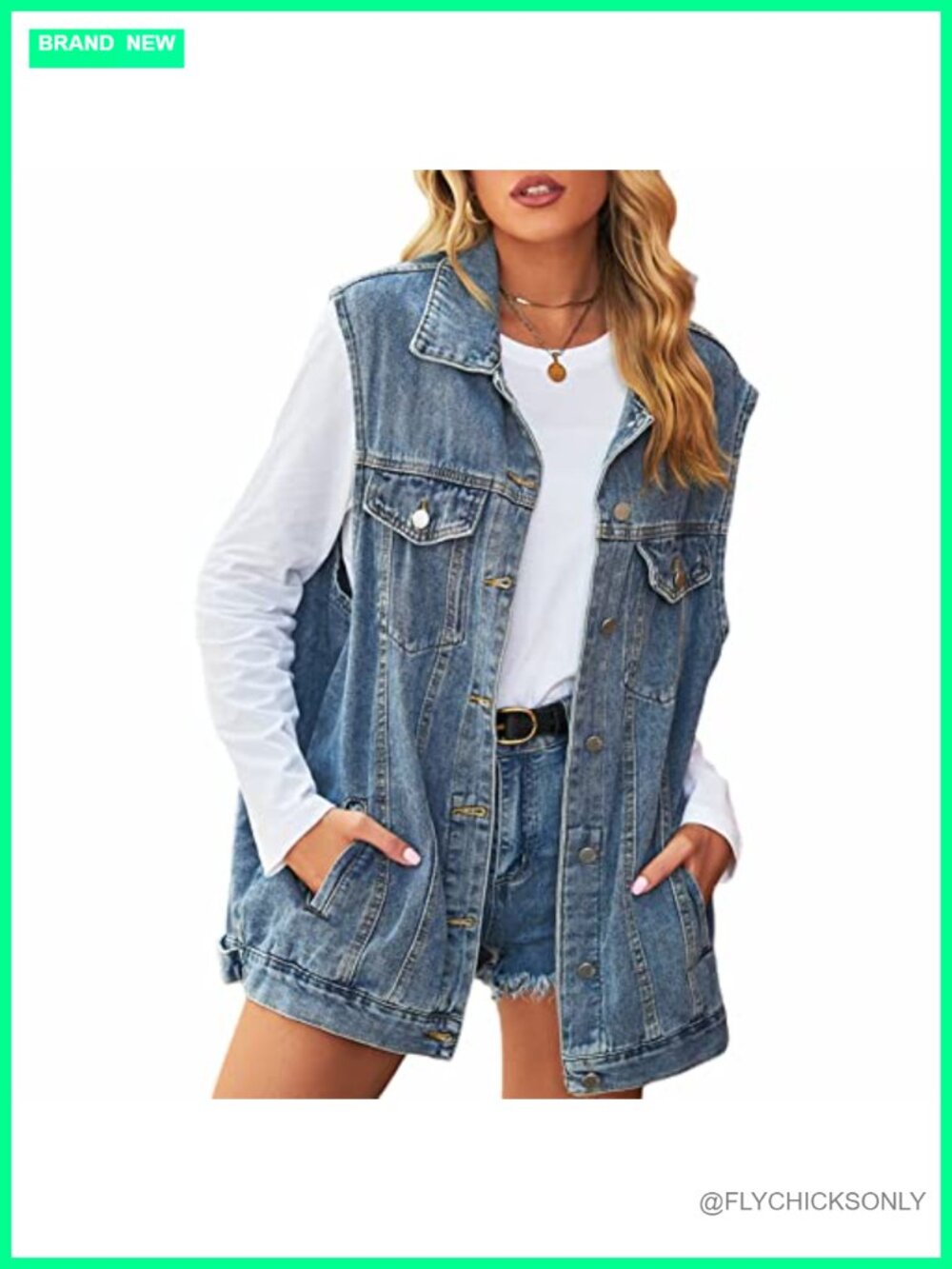 Oversized Denim Vest Button Jean Sleeveless Jacket Distressed